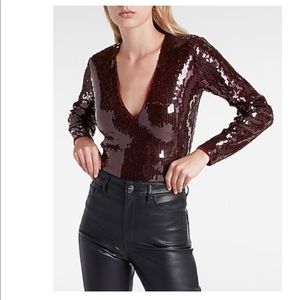 SEQUIN DEEP V-NECK THONG BODYSUIT